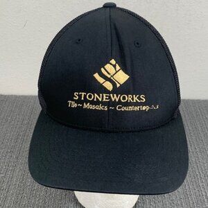 Stoneworks Trucker Hat Fitted Cap Mens OS Black Mesh Flexfit by Yupoong